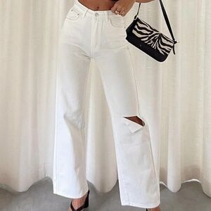 Princess Polly Sevina Wide Leg Denim Jeans White
